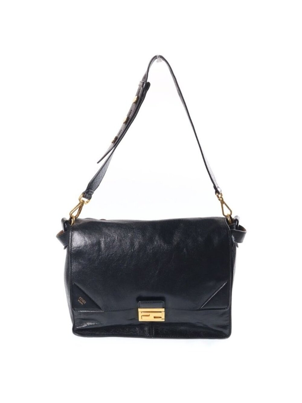 Fendi Can You Large Leather Shoulder Bag Gold Black